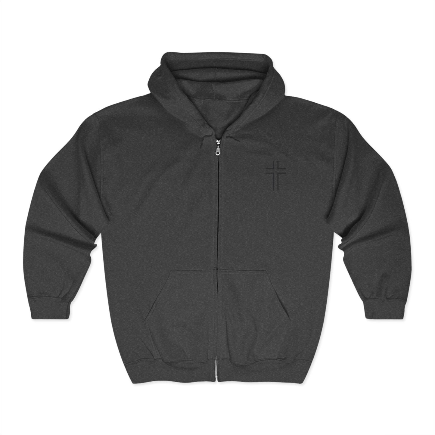 Minimalist | Unisex Full Zip Hooded Sweatshirt with Cross Design