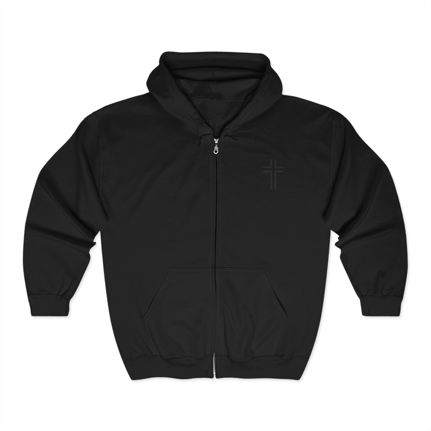 Minimalist | Unisex Full Zip Hooded Sweatshirt with Cross Design