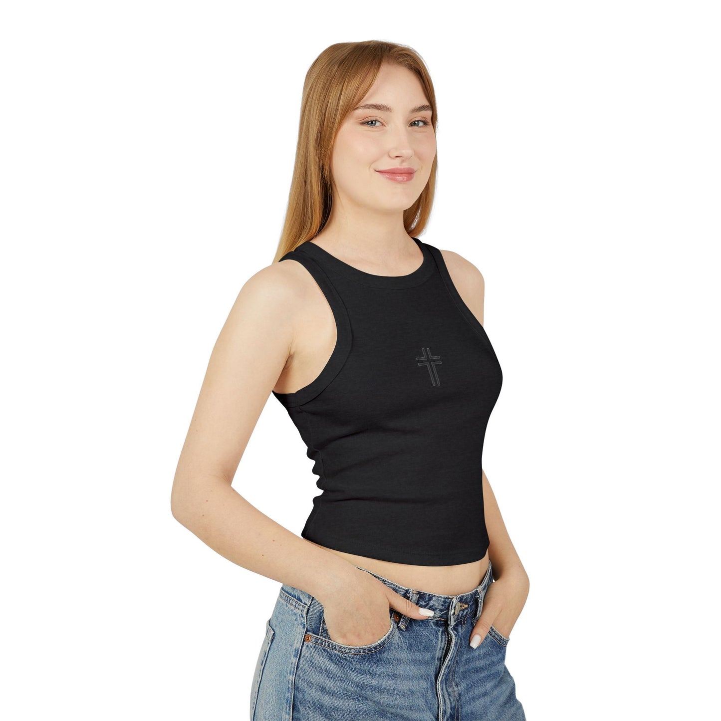 Minimalist | Women's Micro Rib Racer Cross Design Tank Top