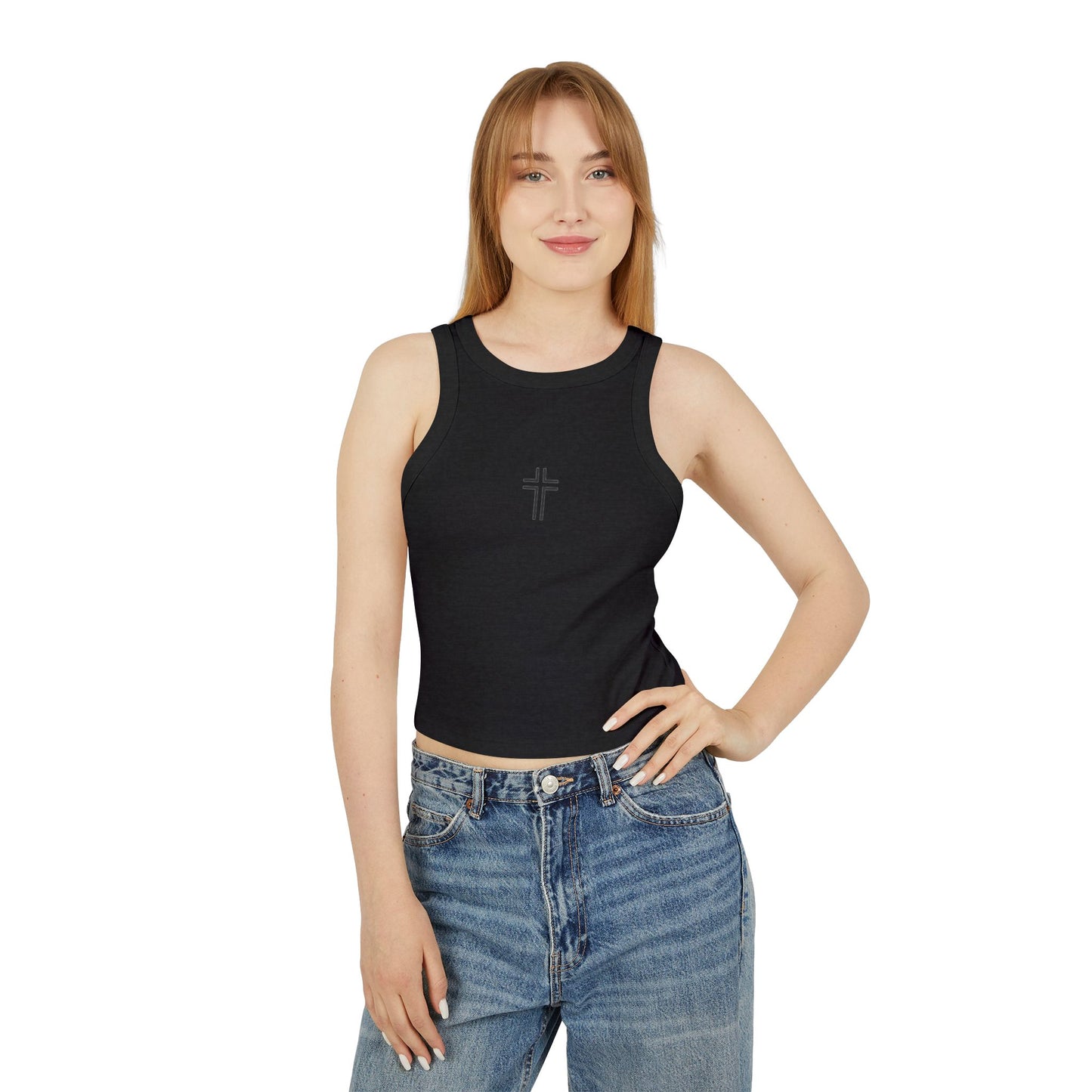 Minimalist | Women's Micro Rib Racer Cross Design Tank Top