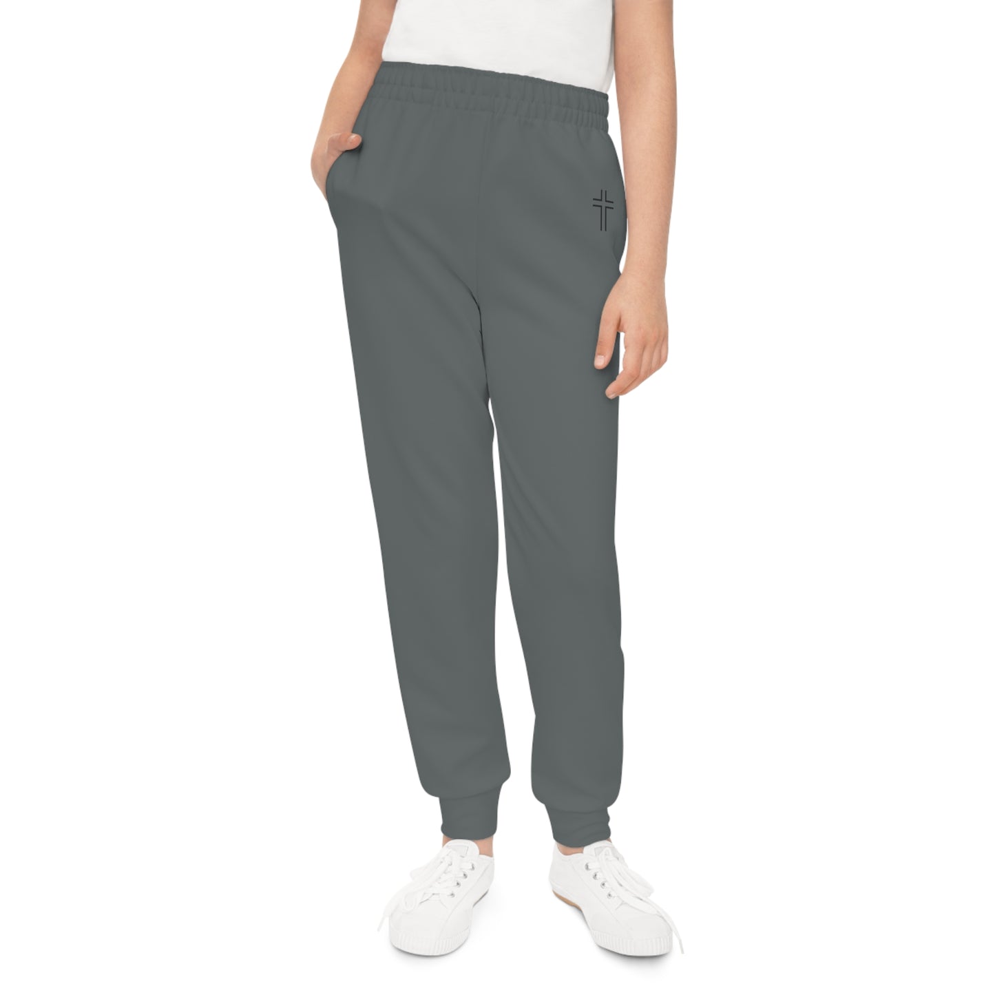 Minimalist | Muted Youth Joggers with Inspirational Cross Design - Comfortable & Stylish Activewear for Kids