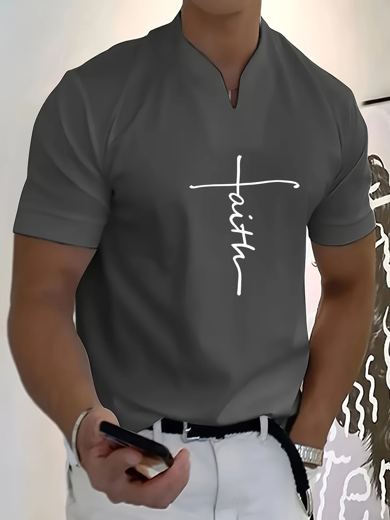 FAITH V-Neck Short Sleeve T-shirt For Men