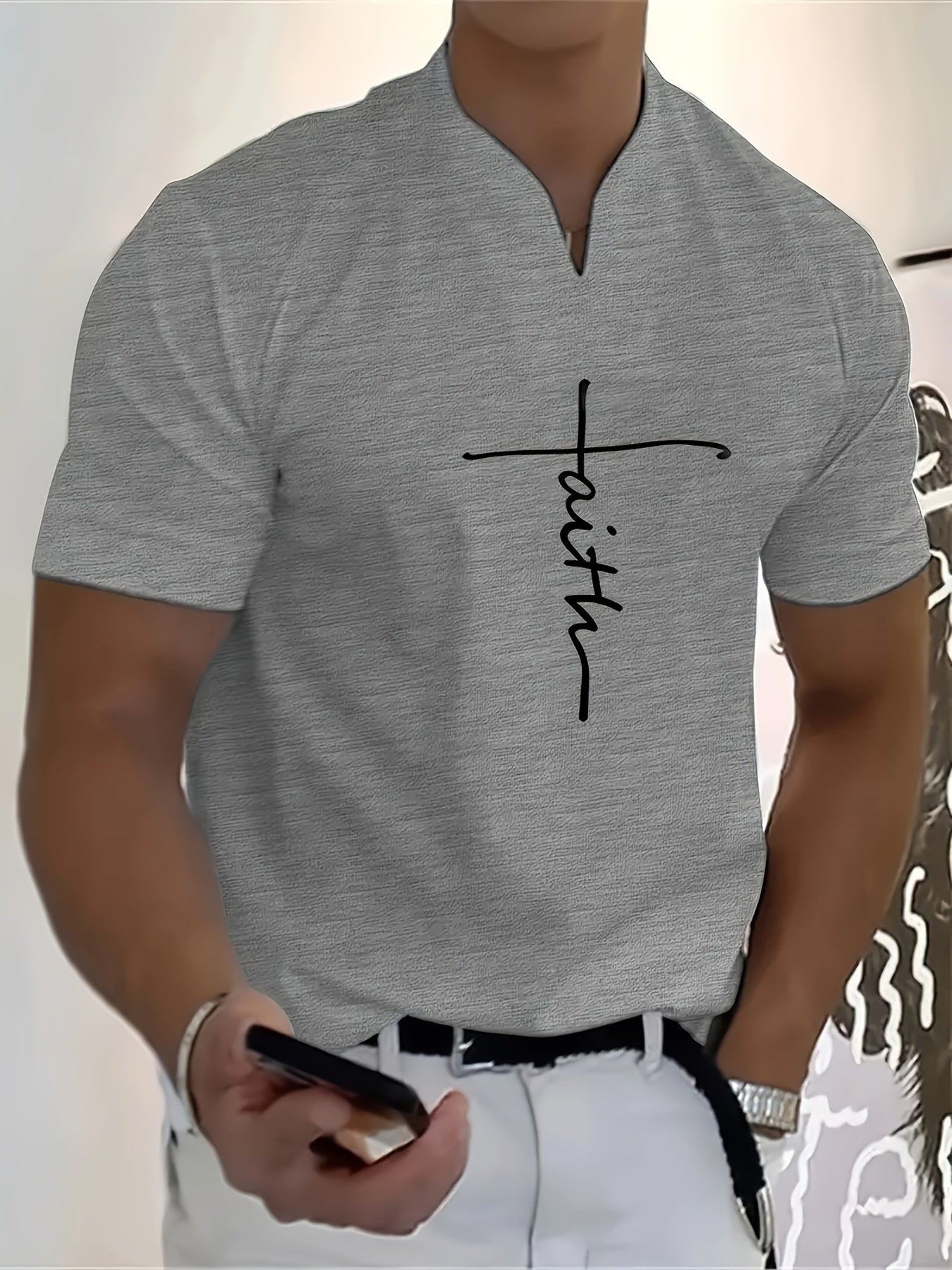 FAITH V-Neck Short Sleeve T-shirt For Men