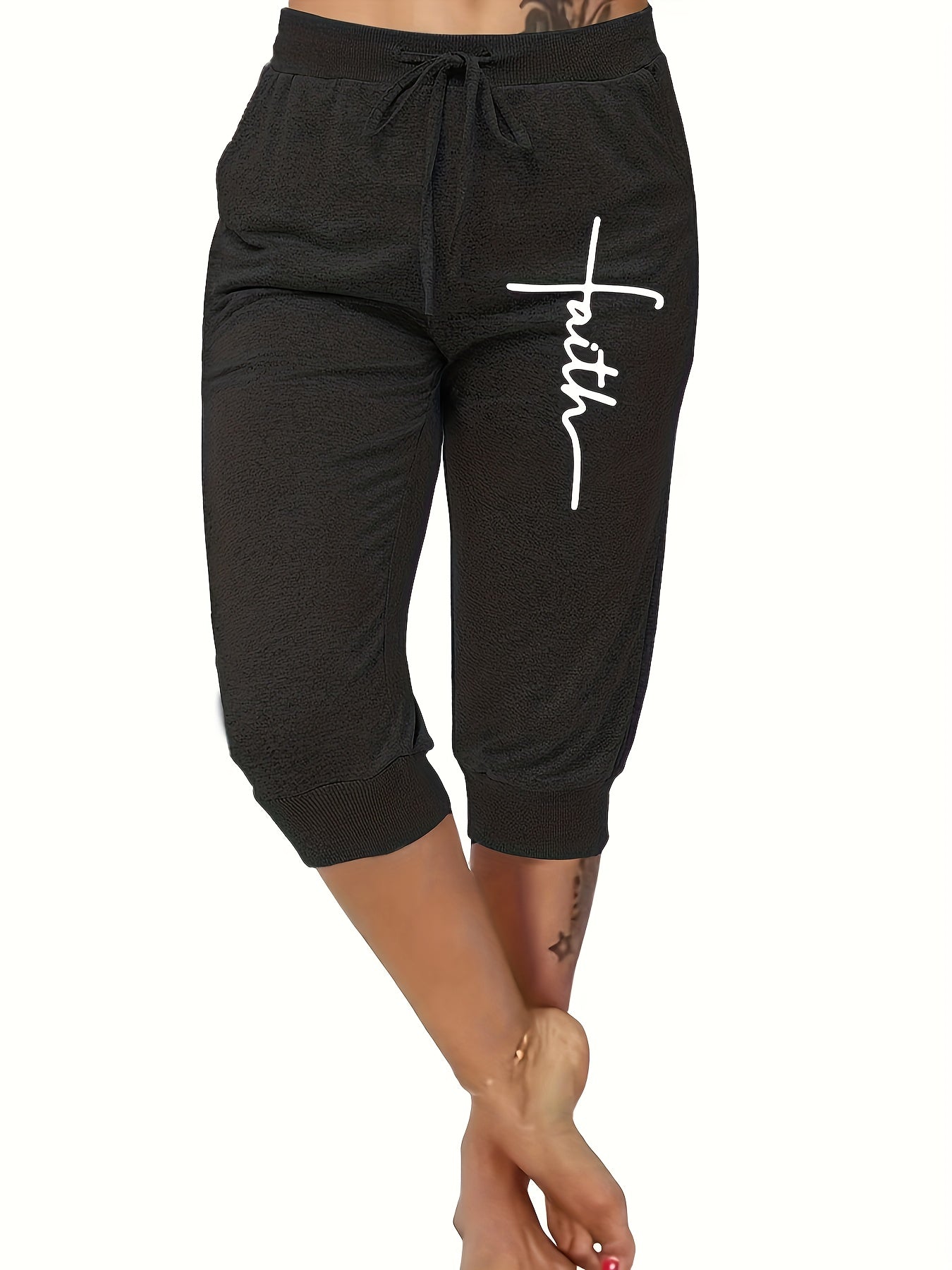 Women's Comfy Faith Printed Capris with Drawstring