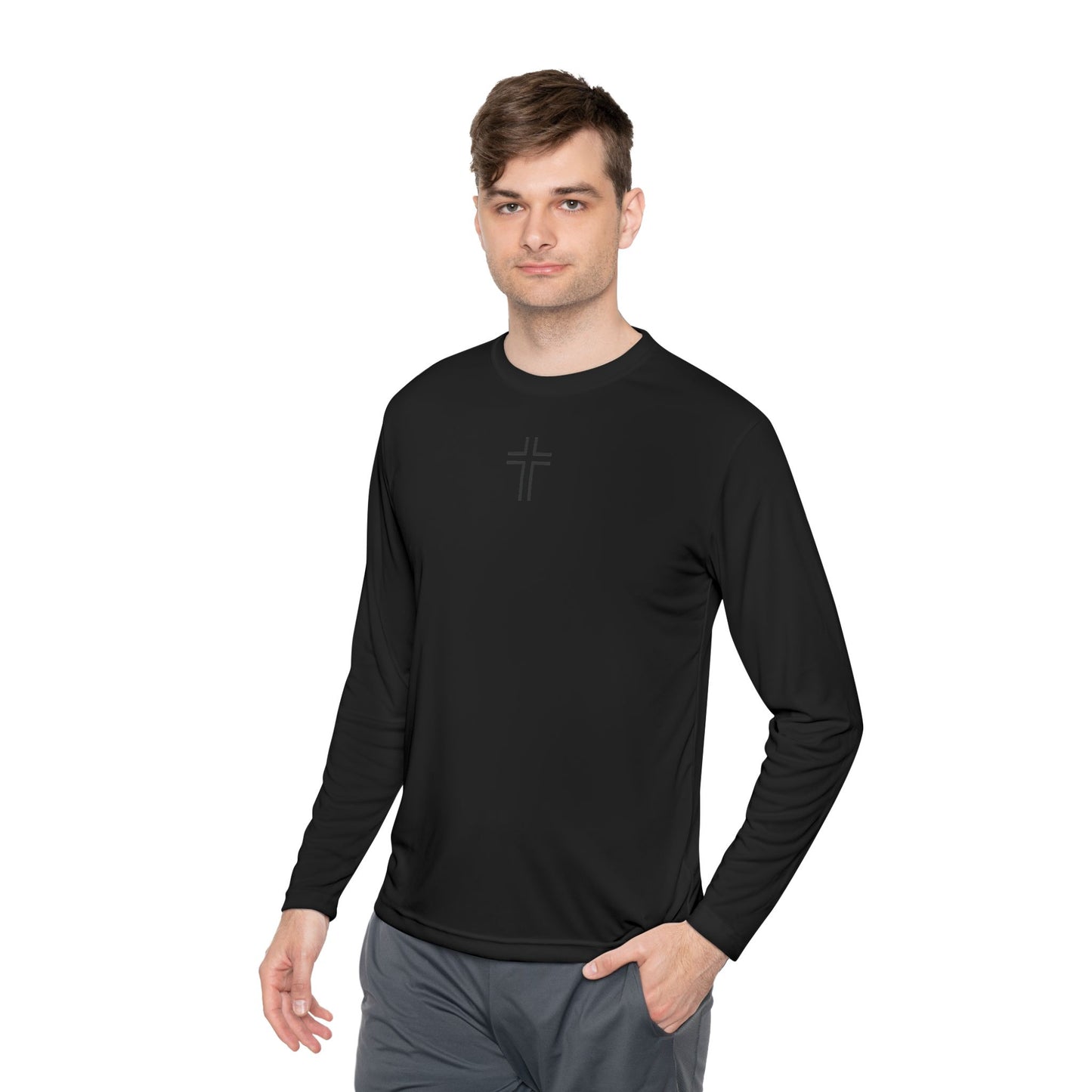 Minimalist | Unisex Long Sleeve Moisture Wicking Tee with Cross Design