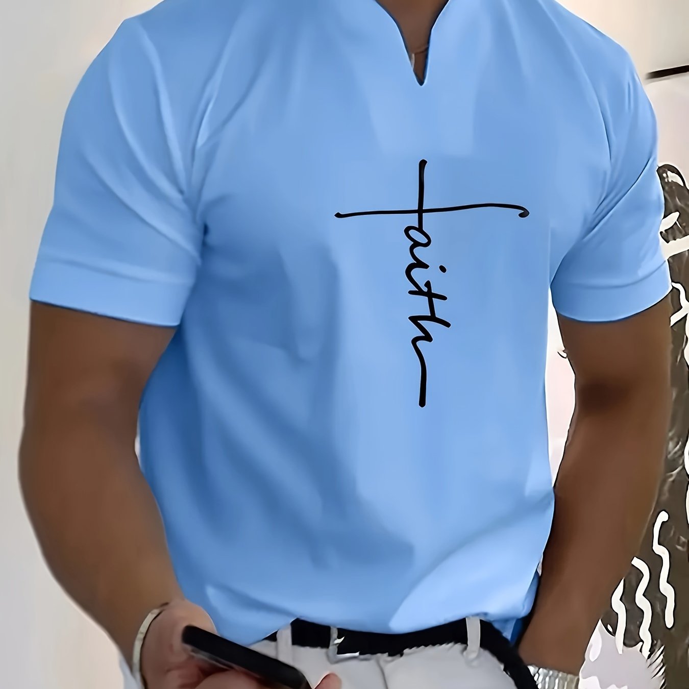 FAITH V-Neck Short Sleeve T-shirt For Men