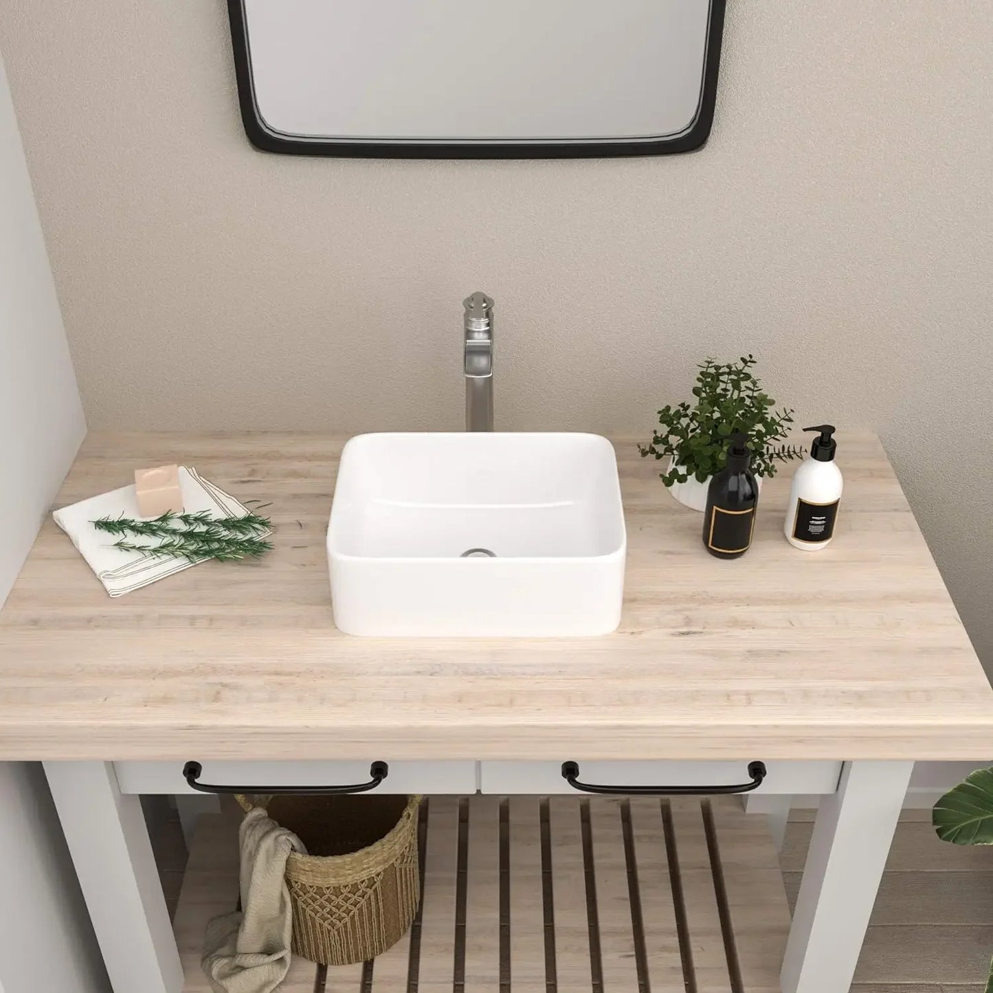 Vessel Sink Rectangle - Mocoloo 16"x12" Rectangular Bathroom White Porcelain Ceramic Lavatory Vanity Bowl s Abov