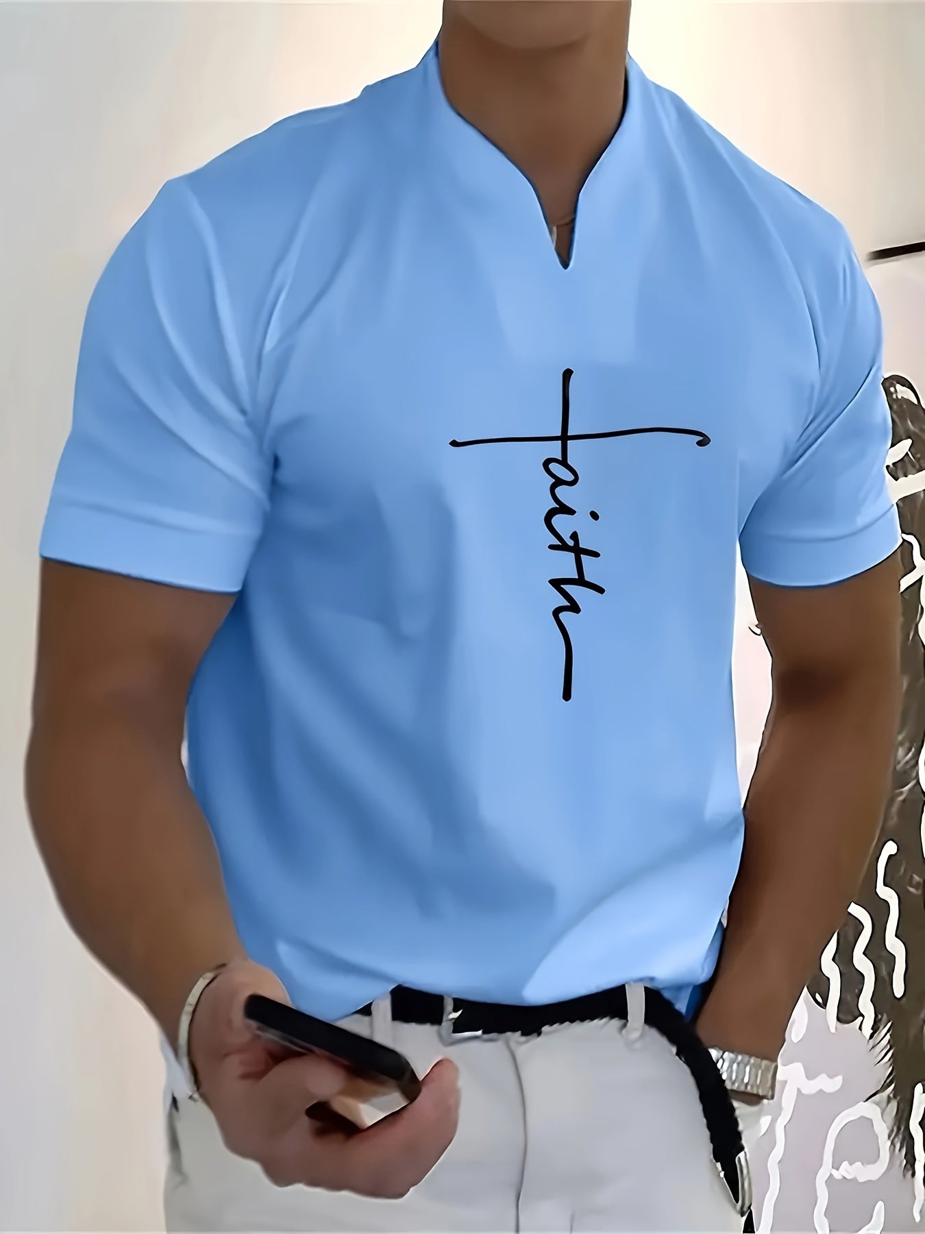 FAITH V-Neck Short Sleeve T-shirt For Men