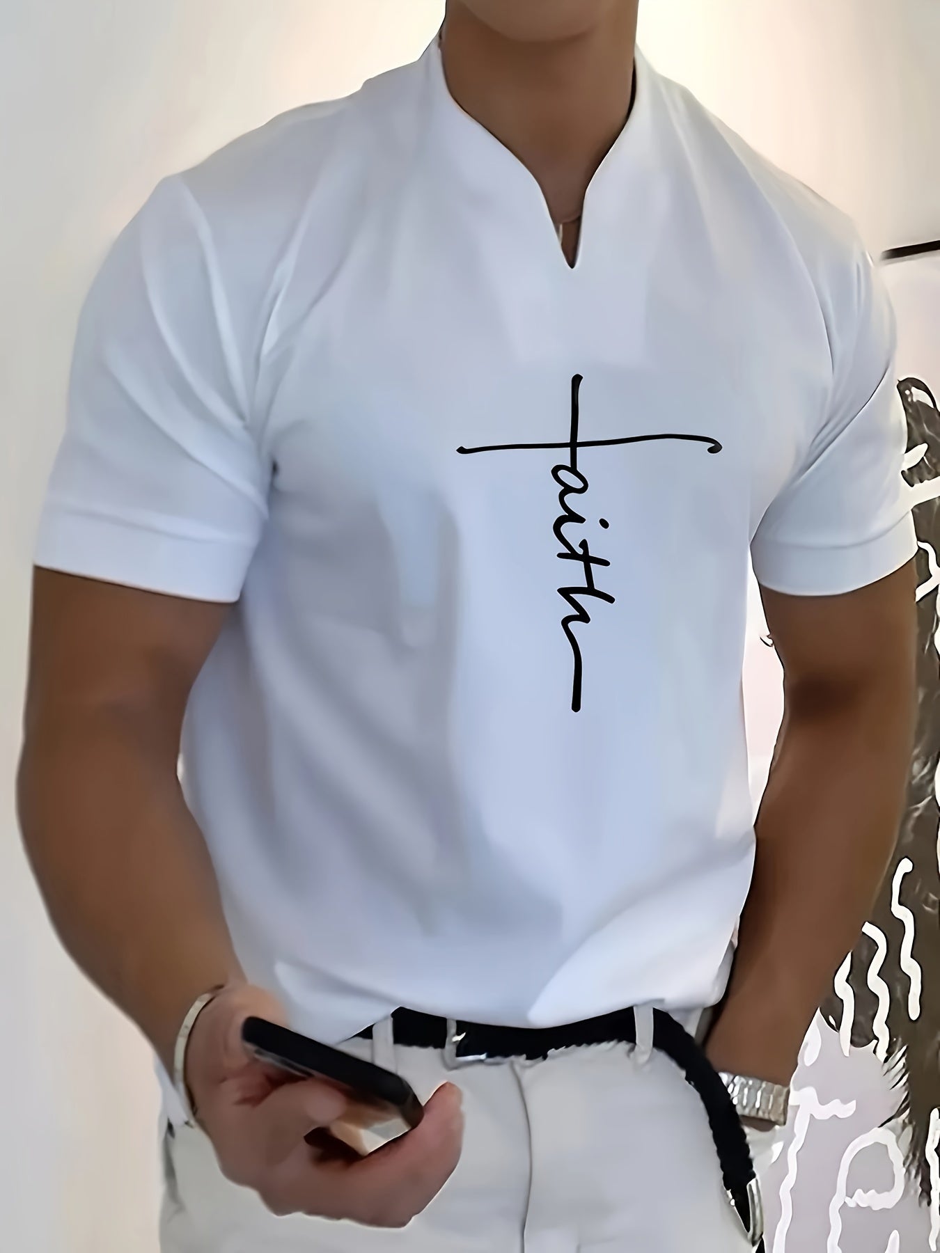 FAITH V-Neck Short Sleeve T-shirt For Men