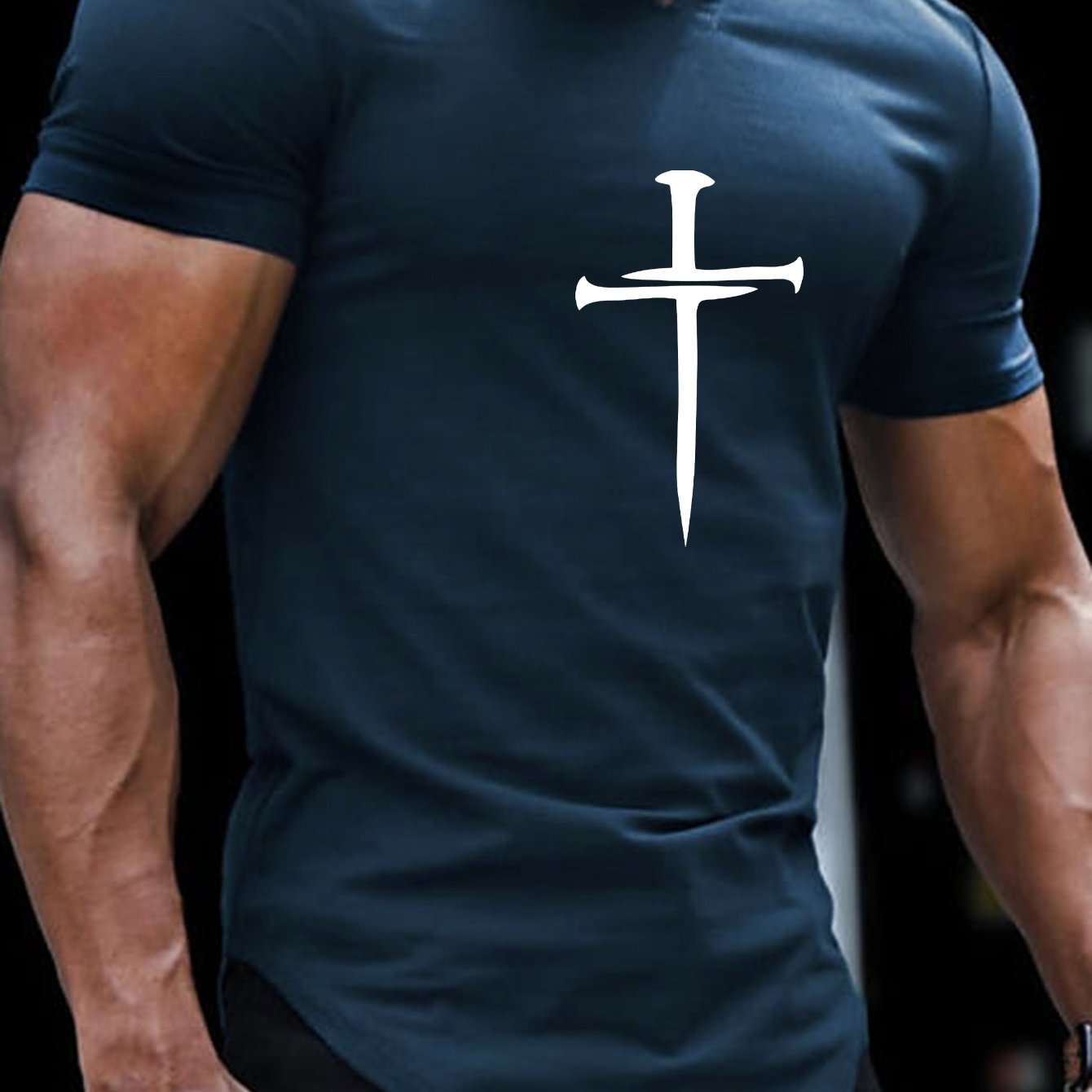 Christian Cross Pattern Print Men's Comfy V-Neck T-shirt