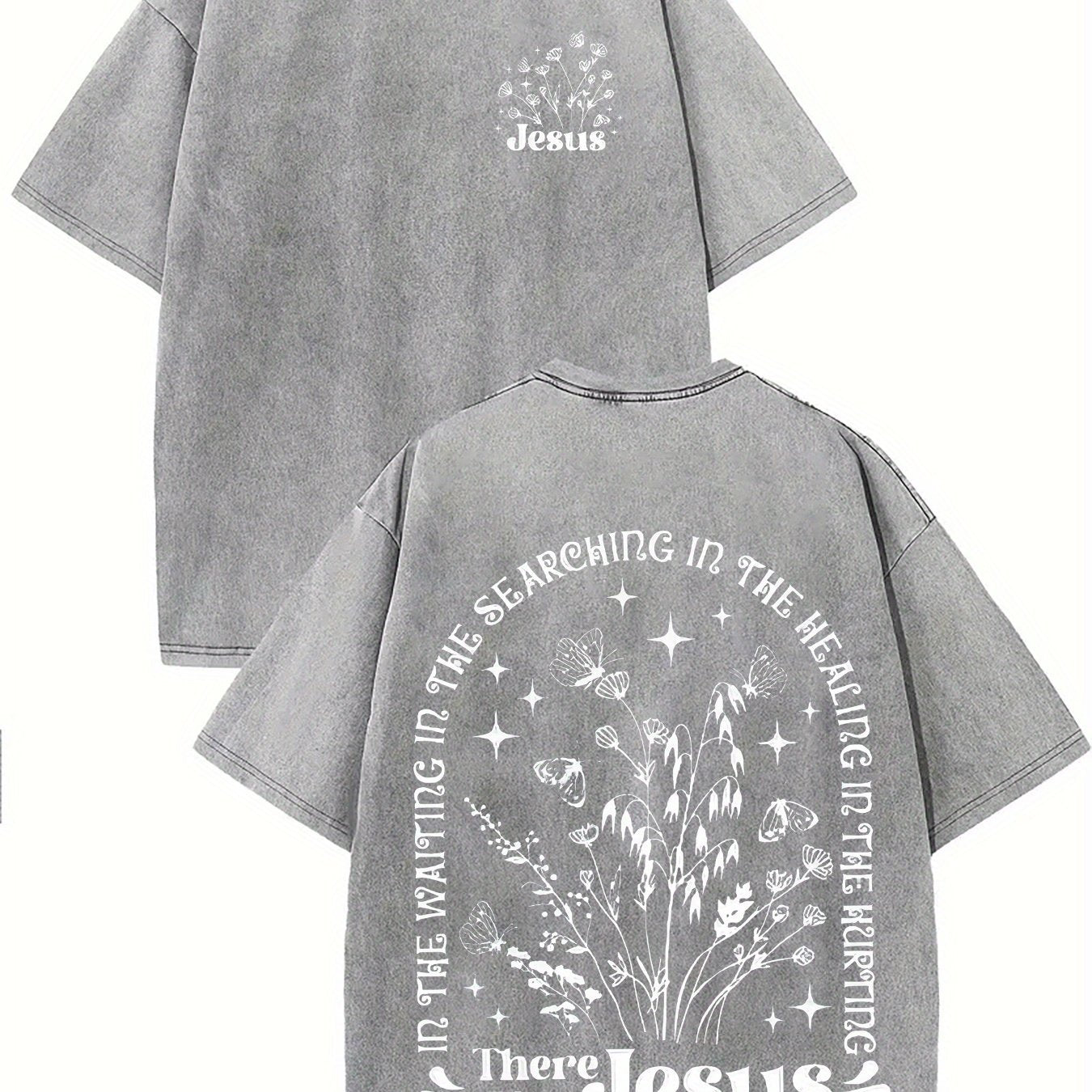 There was jesus Print Oversized Cotton Solid Drop Shoulder T Shirts for Men Vintage Streetwear Basic Tees Baggy Hip Hop Unisex Tops Acid Wash T shirt