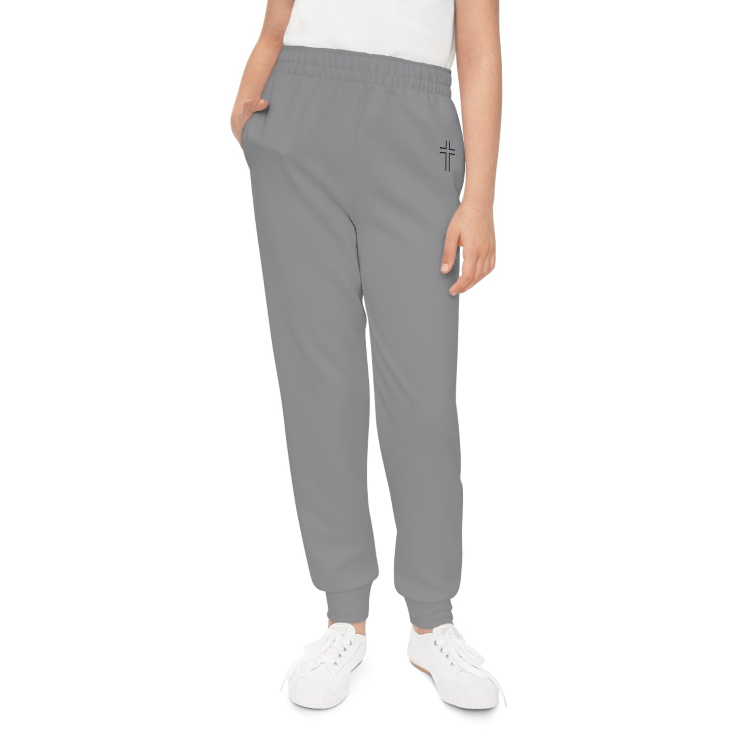 Minimalist | Muted Youth Joggers with Inspirational Cross Design - Comfortable & Stylish Activewear for Kids