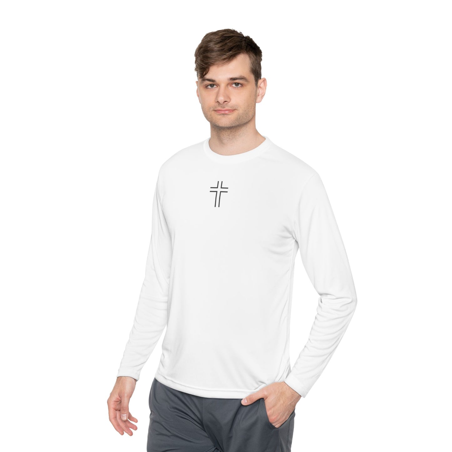 Minimalist | Unisex Long Sleeve Moisture Wicking Tee with Cross Design