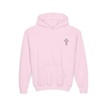 Minimalist | Muted Youth Heavy Blend Hooded Sweatshirt - Faithful Style with Inspirational Cross Design