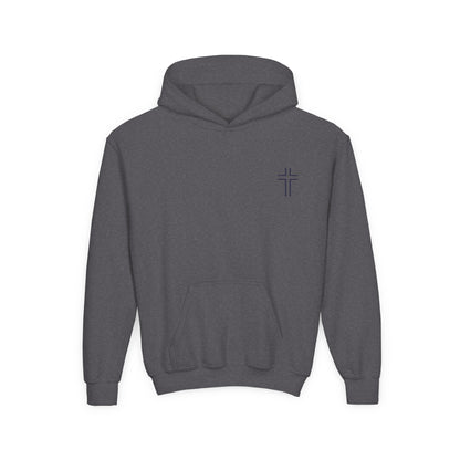 Minimalist | Muted Youth Heavy Blend Hooded Sweatshirt - Faithful Style with Inspirational Cross Design