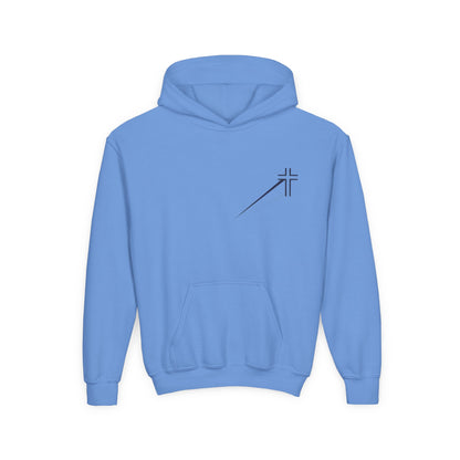 Minimalist | Muted Youth Heavy Blend Hooded Sweatshirt - Faithful Style with Inspirational Cross Design