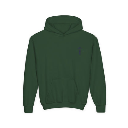 Minimalist | Muted Youth Heavy Blend Hooded Sweatshirt - Faithful Style with Inspirational Cross Design