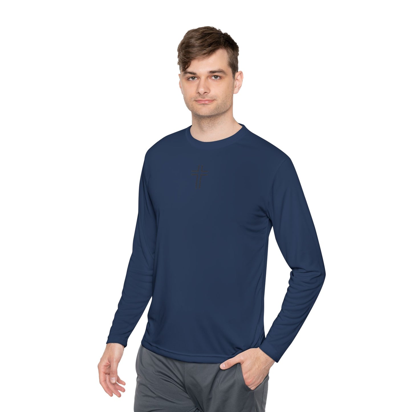 Minimalist | Unisex Long Sleeve Moisture Wicking Tee with Cross Design