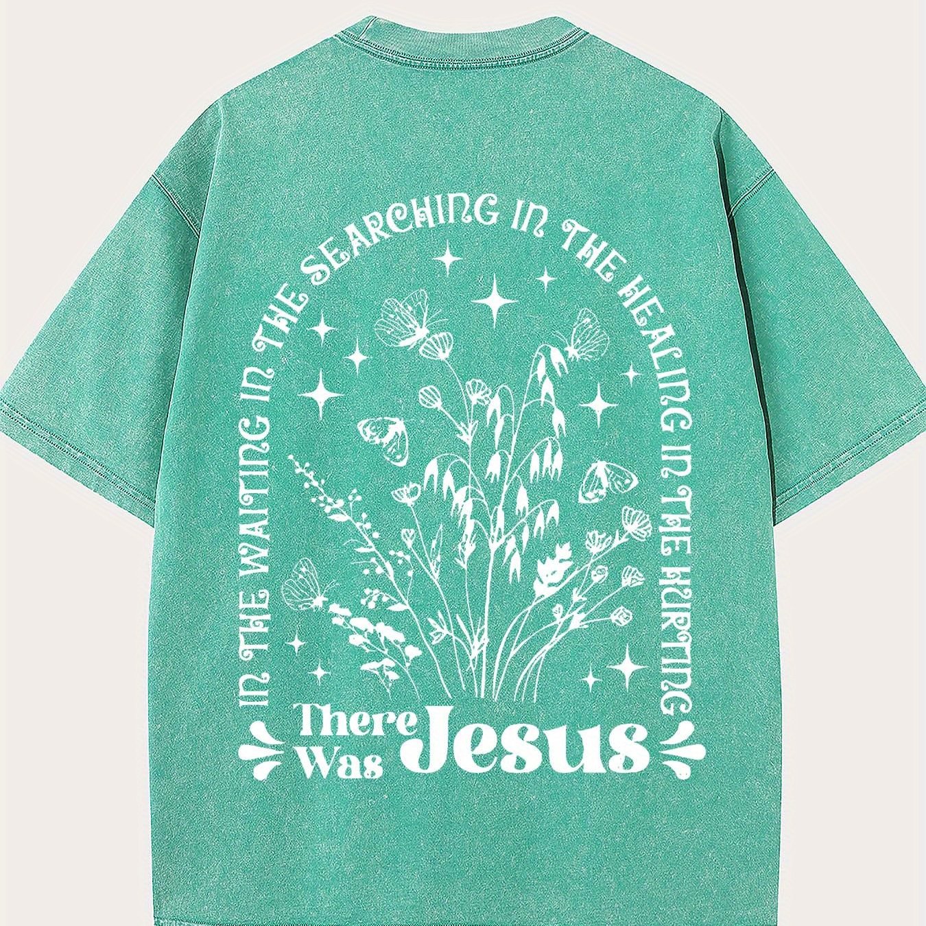 There was jesus Print Oversized Cotton Solid Drop Shoulder T Shirts for Men Vintage Streetwear Basic Tees Baggy Hip Hop Unisex Tops Acid Wash T shirt