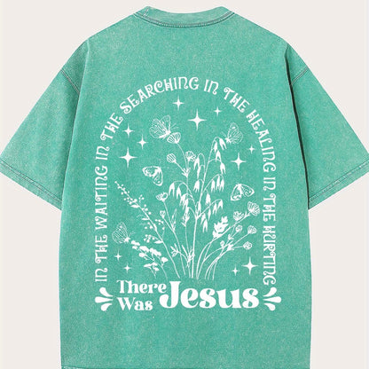 There was jesus Print Oversized Cotton Solid Drop Shoulder T Shirts for Men Vintage Streetwear Basic Tees Baggy Hip Hop Unisex Tops Acid Wash T shirt