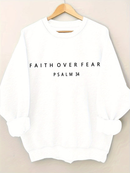 Faith Over Fear Minimalist Graphic Print Pullover Women's Sweatshirt