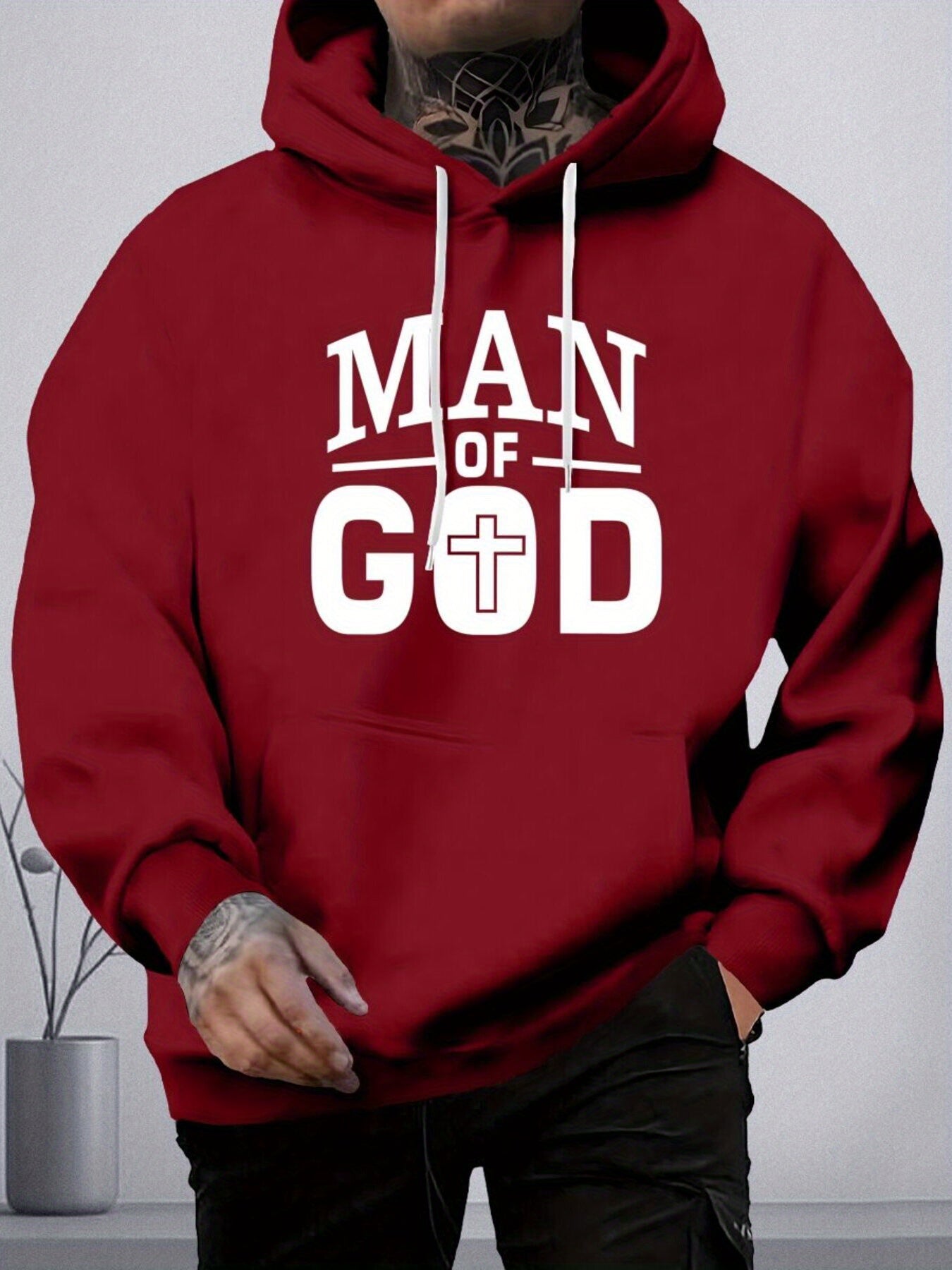Plus Size Men's Cozy Faith Graphic Hoodie - Soft Long Sleeve Sweatshirt with Pocket