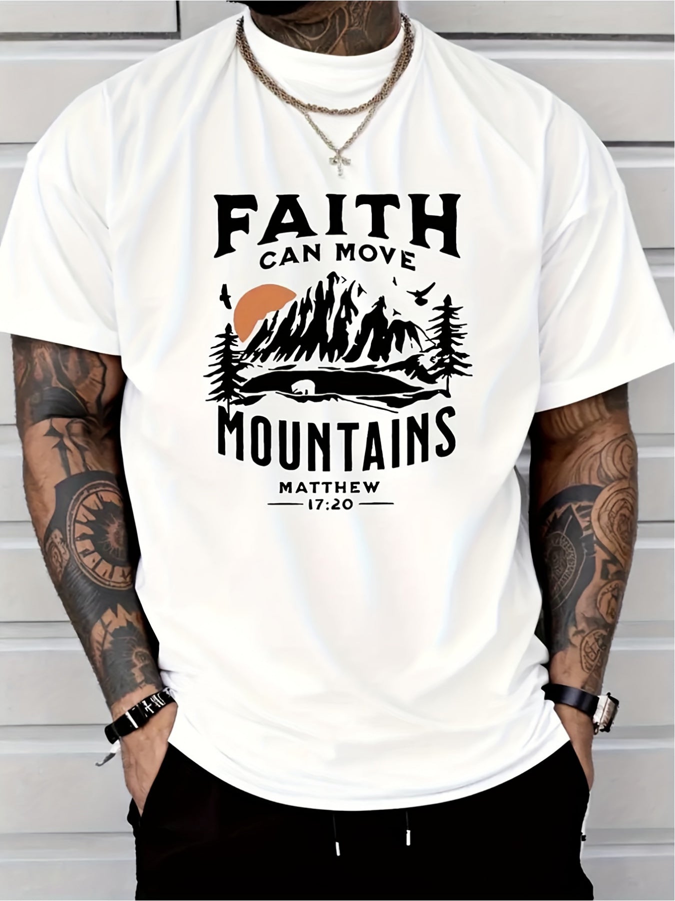 Faith Can Move Mountains Men's Crew Neck Short Sleeve Cotton T-shirt