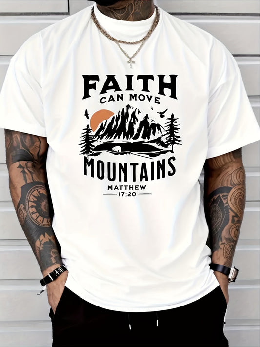 Faith Can Move Mountains Men's Crew Neck Short Sleeve Cotton T-shirt