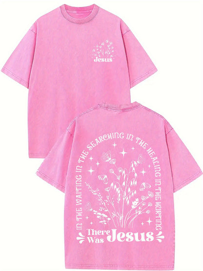 There was jesus Print Oversized Cotton Solid Drop Shoulder T Shirts for Men Vintage Streetwear Basic Tees Baggy Hip Hop Unisex Tops Acid Wash T shirt