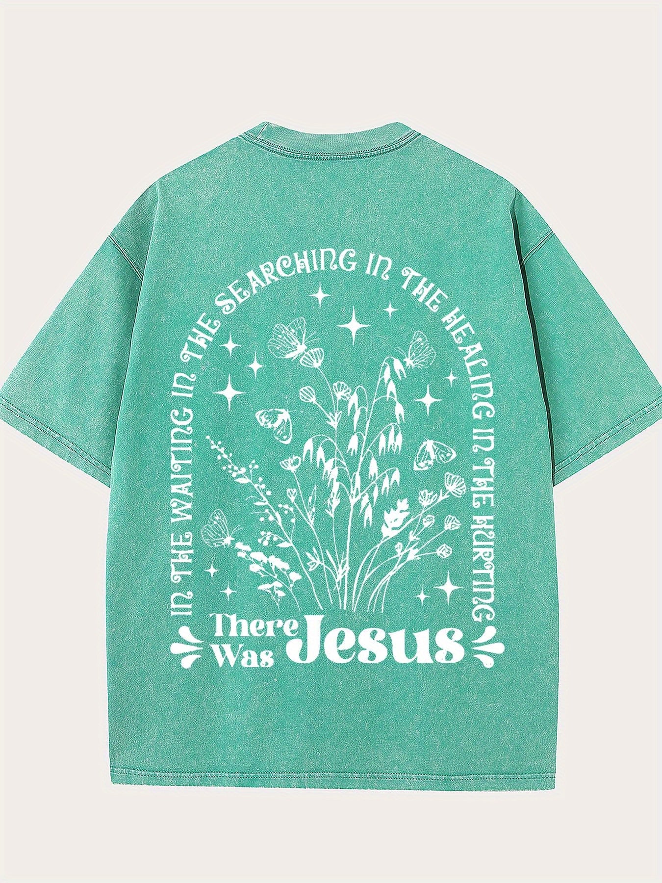 There was jesus Print Oversized Cotton Solid Drop Shoulder T Shirts for Men Vintage Streetwear Basic Tees Baggy Hip Hop Unisex Tops Acid Wash T shirt