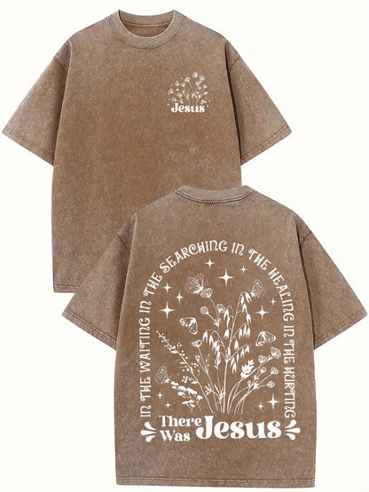 There was jesus Print Oversized Cotton Solid Drop Shoulder T Shirts for Men Vintage Streetwear Basic Tees Baggy Hip Hop Unisex Tops Acid Wash T shirt