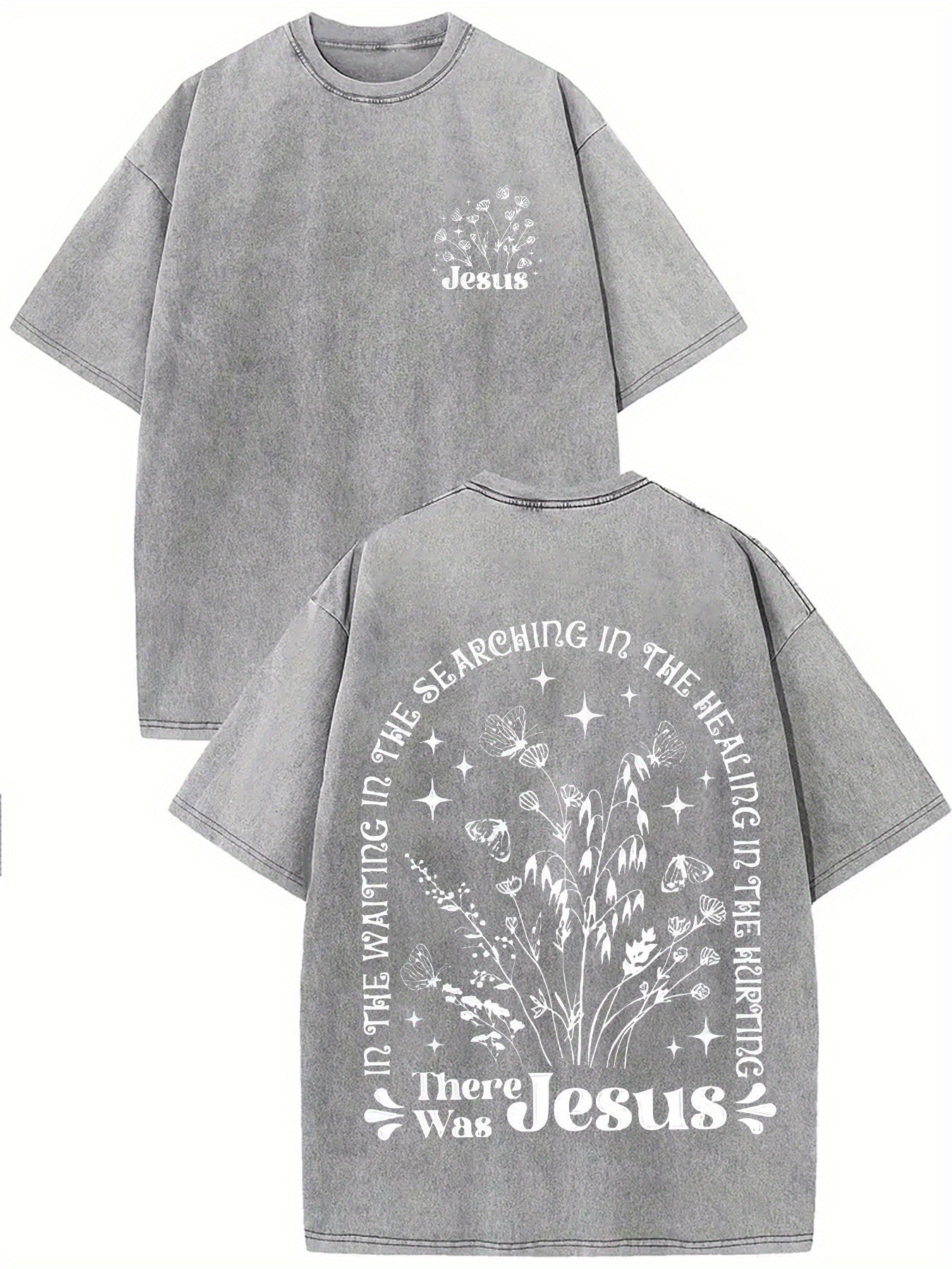 There was jesus Print Oversized Cotton Solid Drop Shoulder T Shirts for Men Vintage Streetwear Basic Tees Baggy Hip Hop Unisex Tops Acid Wash T shirt