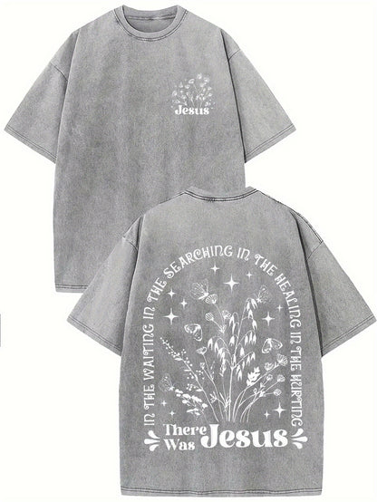 There was jesus Print Oversized Cotton Solid Drop Shoulder T Shirts for Men Vintage Streetwear Basic Tees Baggy Hip Hop Unisex Tops Acid Wash T shirt