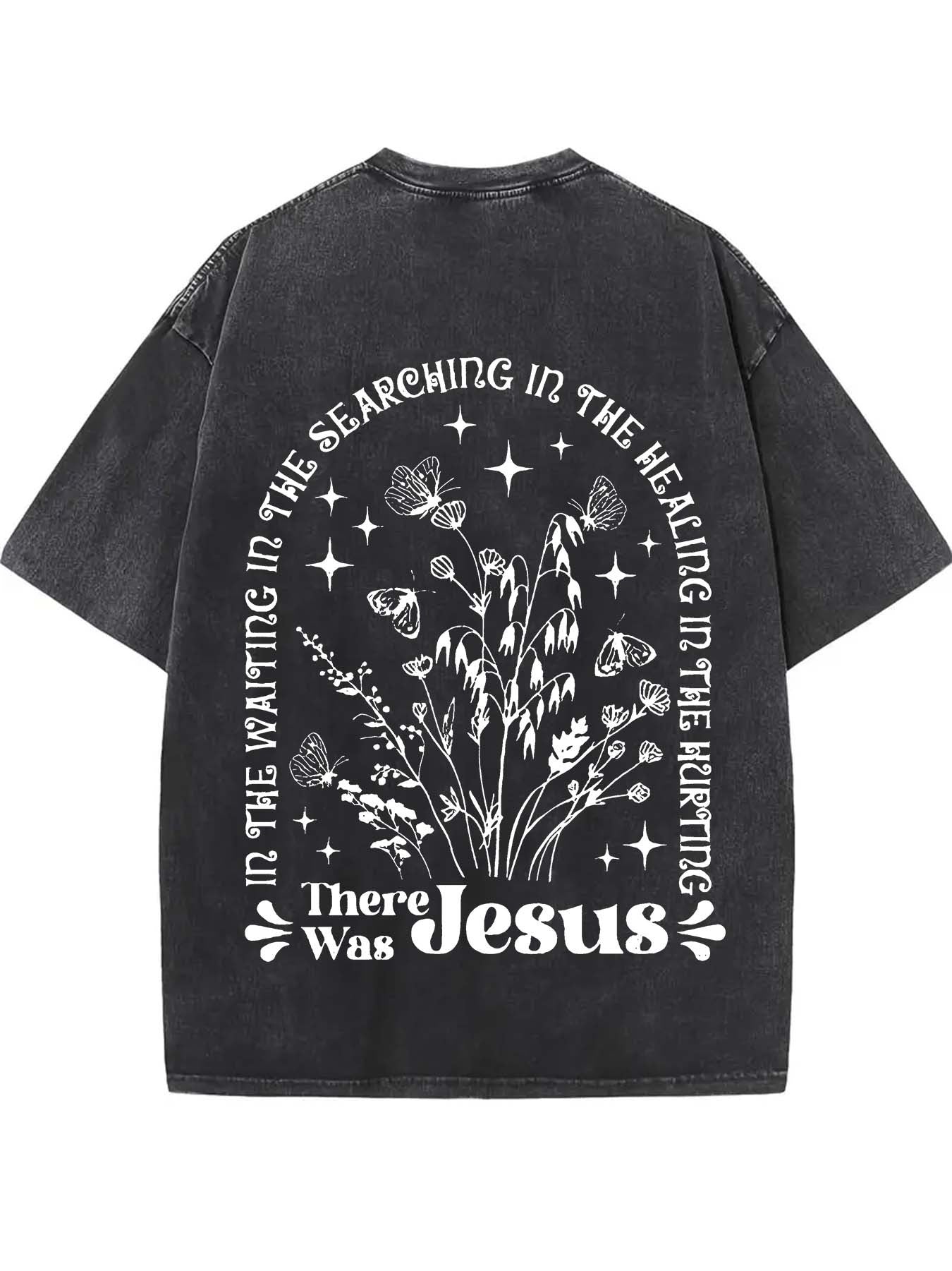 There was jesus Print Oversized Cotton Solid Drop Shoulder T Shirts for Men Vintage Streetwear Basic Tees Baggy Hip Hop Unisex Tops Acid Wash T shirt
