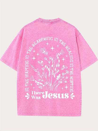 There was jesus Print Oversized Cotton Solid Drop Shoulder T Shirts for Men Vintage Streetwear Basic Tees Baggy Hip Hop Unisex Tops Acid Wash T shirt