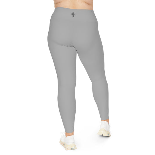 Minimalist | Muted Plus Size High Waisted Fitness Leggings with Cross Design - Perfect for Faith & Fitness