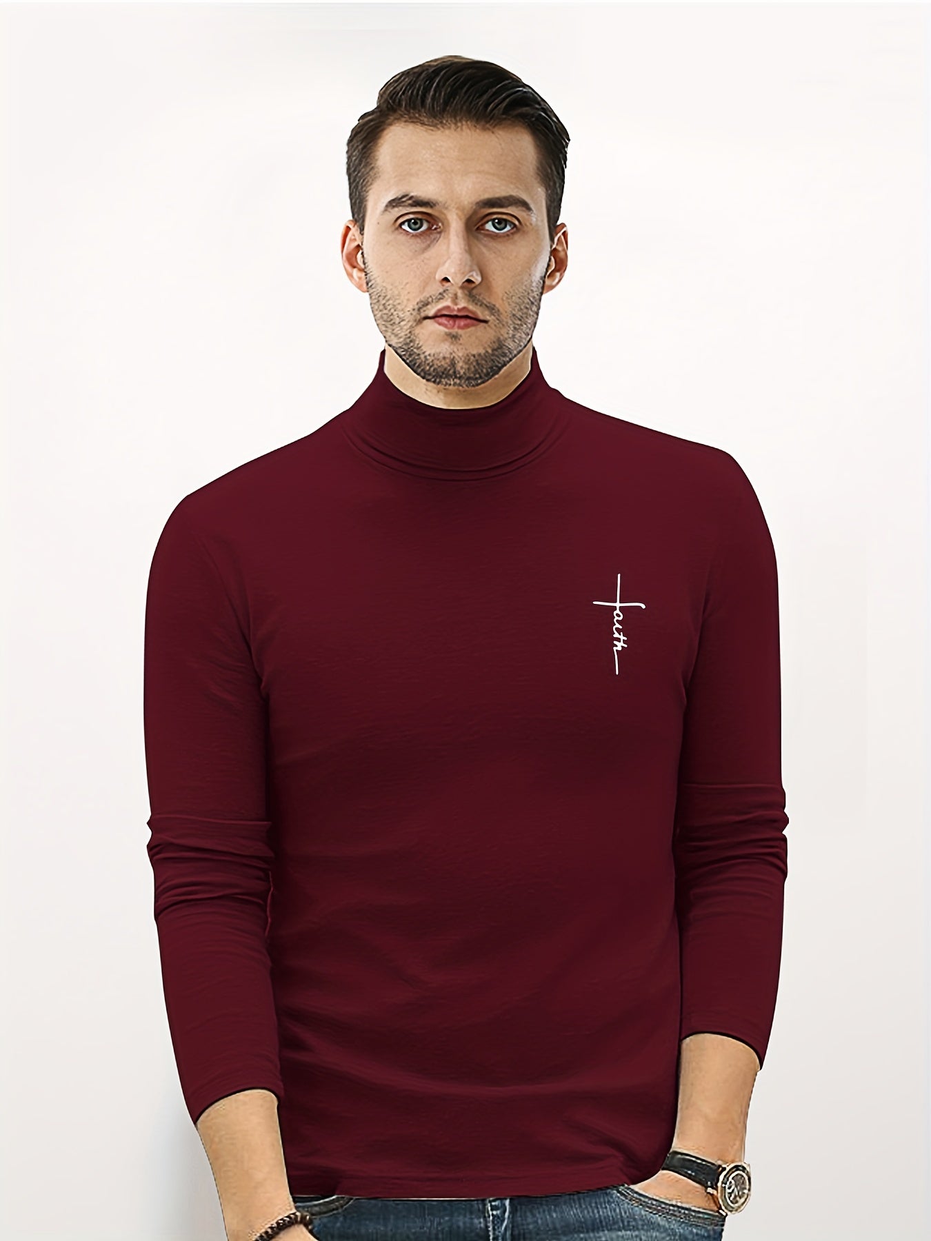Men's Athletic Faith Print Turtleneck
