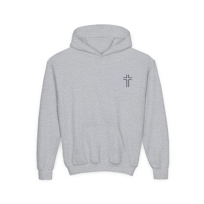 Minimalist | Muted Youth Heavy Blend Hooded Sweatshirt - Faithful Style with Inspirational Cross Design