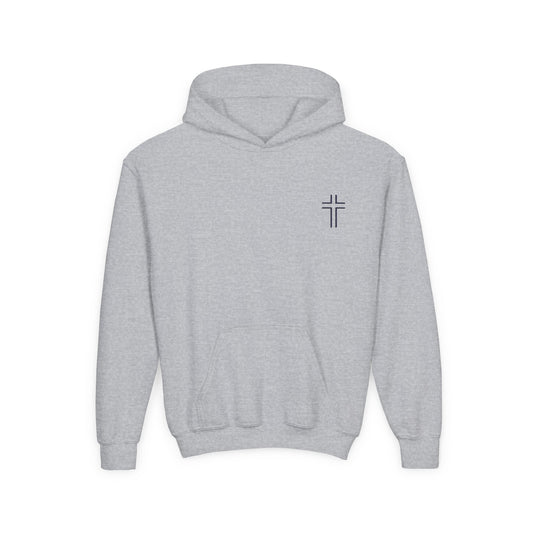 Minimalist | Muted Youth Heavy Blend Hooded Sweatshirt - Faithful Style with Inspirational Cross Design