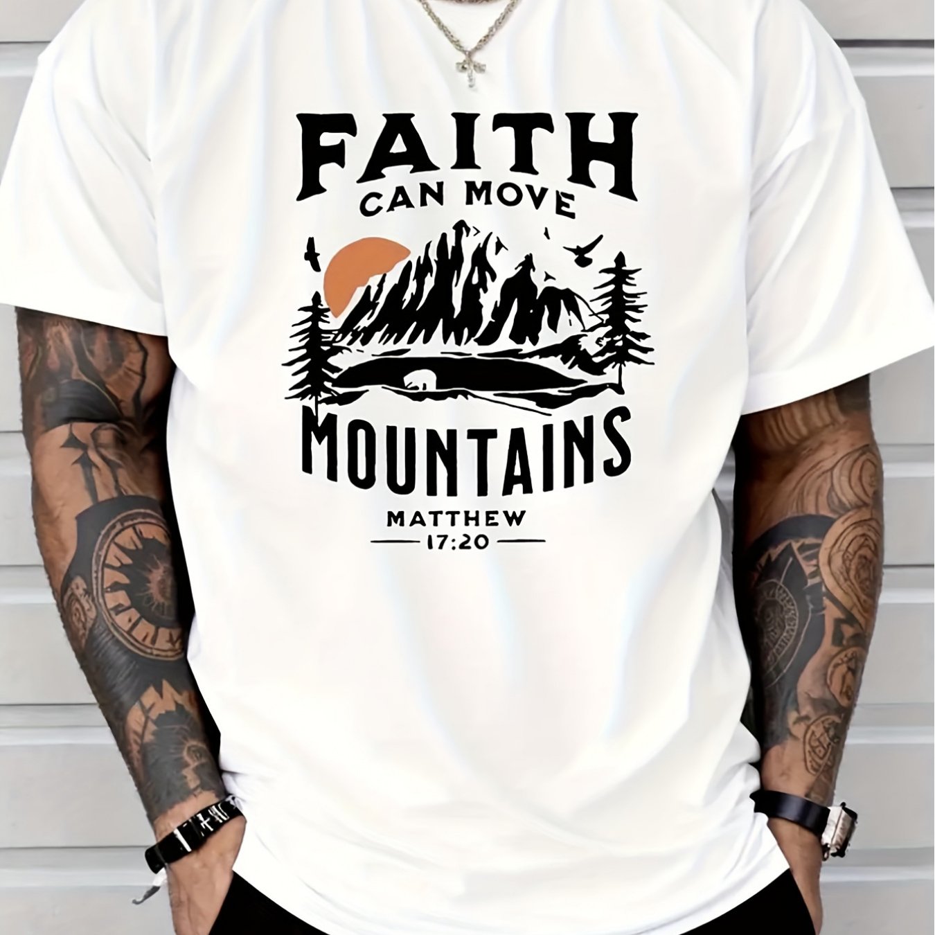 Faith Can Move Mountains Men's Crew Neck Short Sleeve Cotton T-shirt