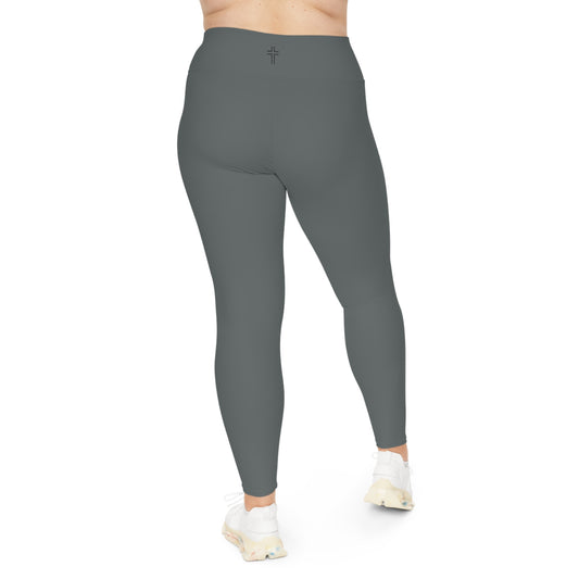 Minimalist | Muted Plus Size High Waisted Fitness Leggings with Cross Design - Perfect for Faith & Fitness