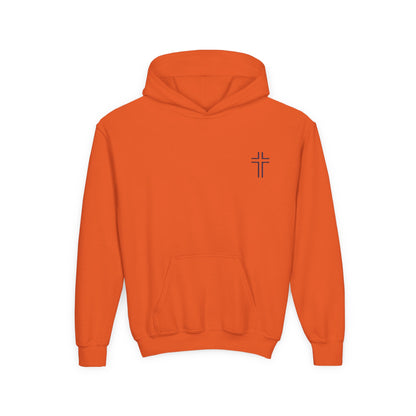 Minimalist | Muted Youth Heavy Blend Hooded Sweatshirt - Faithful Style with Inspirational Cross Design