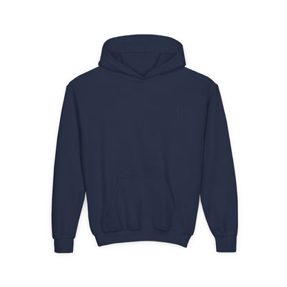 Minimalist | Muted Youth Heavy Blend Hooded Sweatshirt - Faithful Style with Inspirational Cross Design