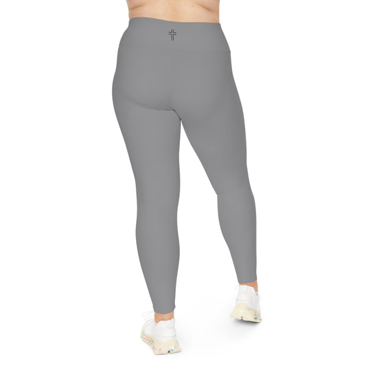 Minimalist | Muted Plus Size High Waisted Fitness Leggings with Cross Design - Perfect for Faith & Fitness