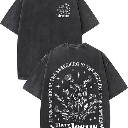 There was jesus Print Oversized Cotton Solid Drop Shoulder T Shirts for Men Vintage Streetwear Basic Tees Baggy Hip Hop Unisex Tops Acid Wash T shirt