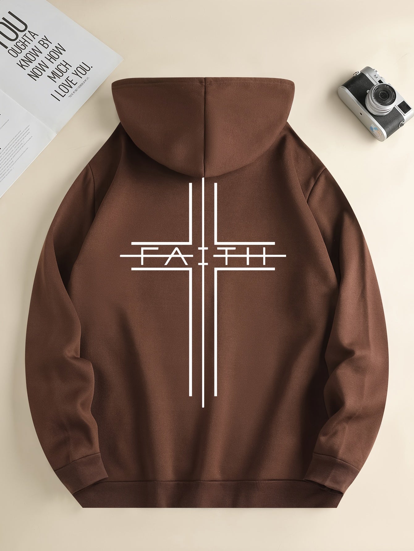 FAITH Print Kangaroo Pocket Casual Long Sleeve Drawstring Men's Hoodie