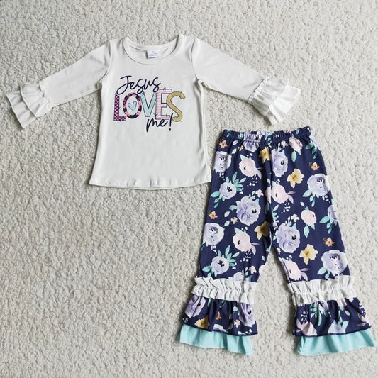 Jesus Loves Me Ruffle Pants Set