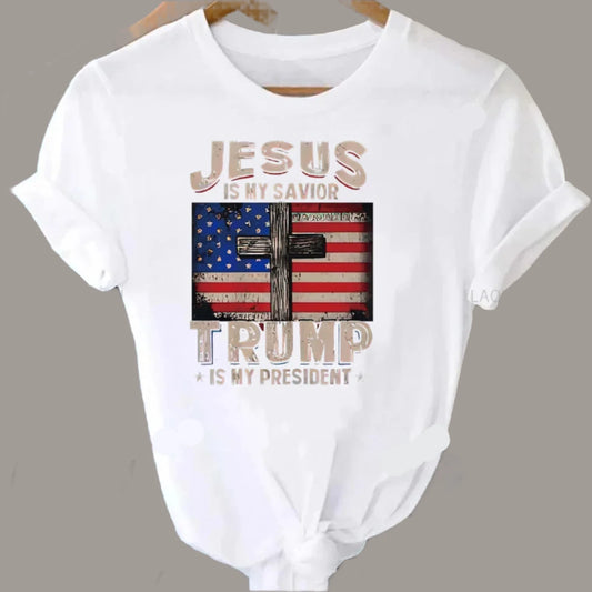 Jesus My Is Savior Trump Is My President Cross Women's T-Shirt