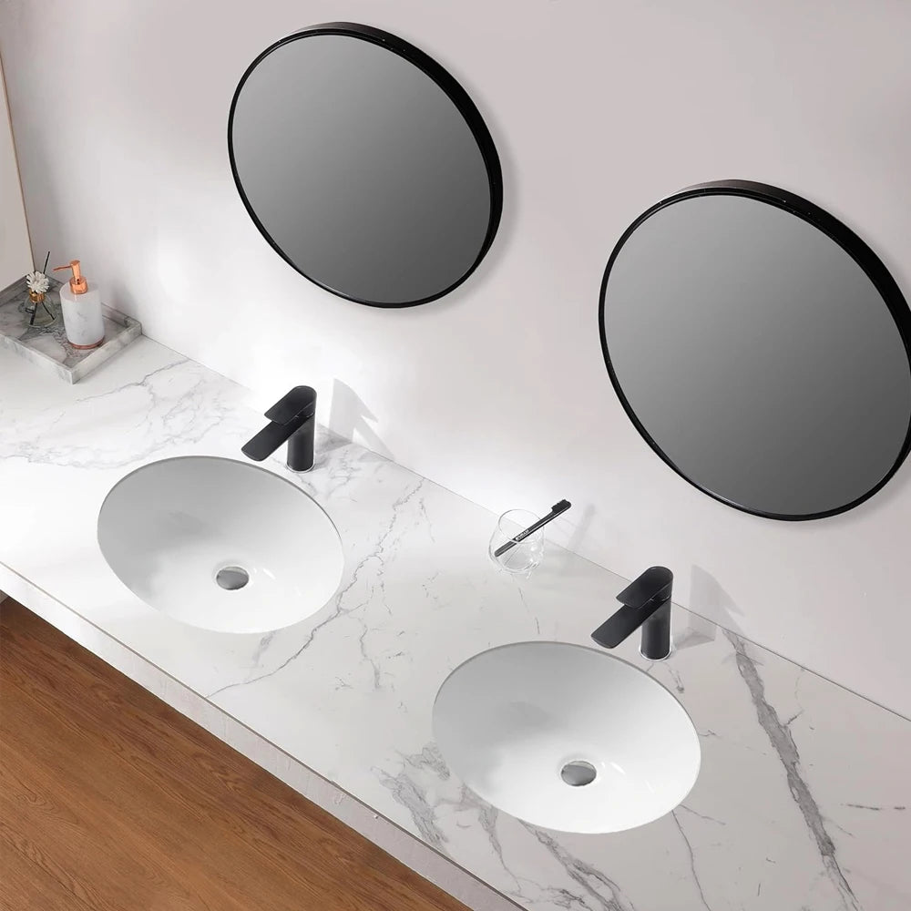 1pc Oval Undermount Bathroom Sinks - 18 "x 15" White Porcelain Ceramic Oval Vessel Sink Under Counter Lavatory Vanity Bath Sink