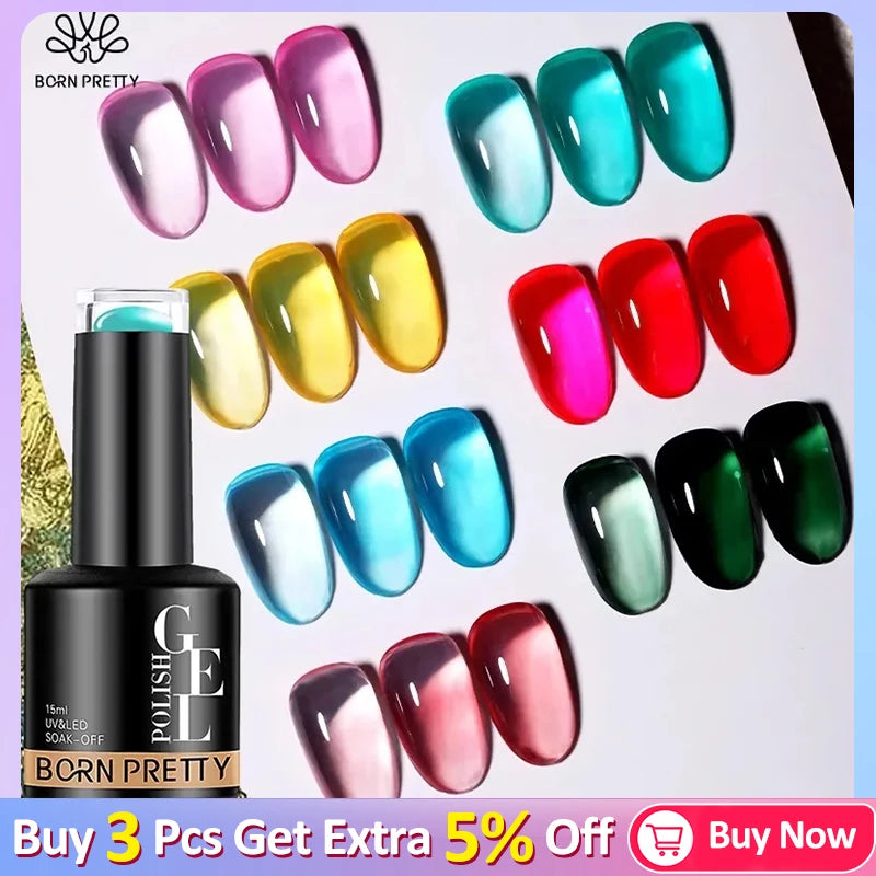 BORN PRETTY 15ML Jelly Amber Gel Nail Polish Brown Crystal Translucent Fall Winter Color Jelly Nude Gel Semi Permanent UV Gel